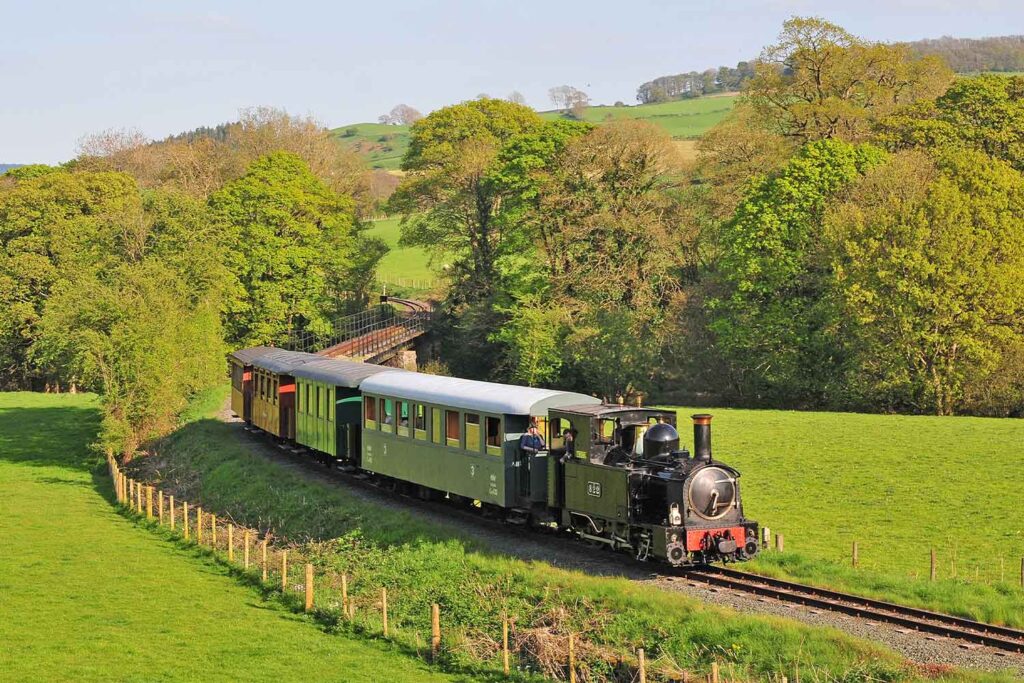 Welshpool Steam Train in the fields and trees